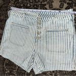 Pilcro  Women’s 28 Blue White Striped Ultra High Rise Patch Pocket Denim Shorts Photo 7