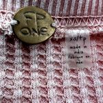 Free People Tasha Thermal Top Waffle Knit Lace Up Crew Neck Puff Sleeve Pink XS Photo 2