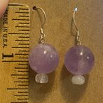 Gorgeous Real Amethyst Stone Ball Drop Earrings 925 Solid Silver Hook Handmade Photo 5