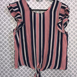 Twine & String  blue pink‎ striped tie front blouse Photo 0