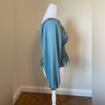 Sincerely Jules Womens Off Shoulder Balloon Sleeves Smocked Rouched Top Small Blue Photo 2