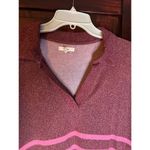 Maurice's  Women's Size Large Pink Burgundy Striped Collared Relaxed Oversized Top Photo 3