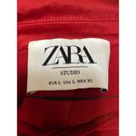 ZARA  Red Silk Satin Long Sleeve Tie Waist Pocket Button Down Shirt Blouse Top L Photo 2