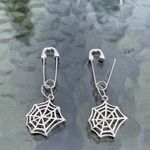 Handmade Unique Elegant Punk Gothic Style Web Spider Safety Pin Design Hoop Earrings, Boho Photo 1