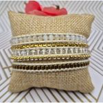 Victoria Emerson Gold & White Beaded Rhinestone Wrap Bracelet 23" Boho Casual Photo 0