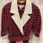 Funky 80’s Ms. Chaus maroon polka bot wide collar vneck belted midi dress Red Size 10 Photo 2