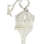 Bardot  Women’s Inara Ivory White Velour Rosette Halter Bodysuit Size Medium Photo 1