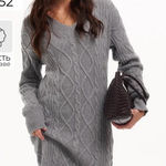 Elegant Gray Long Sleeve Sweater Dress Photo 0