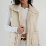 Faux Suede Sherpa Vest Large Sleeveless Button‎ Up Pockets Winter Warm Cozy Photo 0