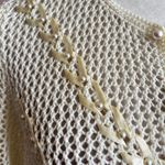 Vintage Open Knit Cardigan Cream Mesh Crochet Ribbon Trim 70s 80s Large Photo 4