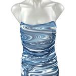 Et Clet Blue Swirl Marble Print Sleeveless Strapless Mini Tube Bodycon Dress S Photo 0