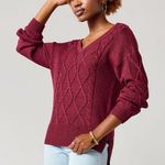 Jonnie Deep V Cable Knit Burgundy Sweater Photo 0