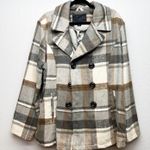 Attention  Plaid Fleece Double Breasted Pea Coat Womens 2X Outdoors Wool Blend Photo 0