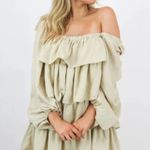 We Wore What NWT Beige Tiered Gauzy Off-the-Shoulder Dress with Balloon Sleeves Photo 0