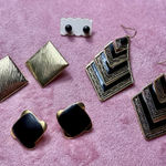 Trifari Vintage Style Black Gold Earring Lot of 3 Pairs Statement Dangle Square Studs Photo 0