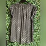 Current Air Anthropologie  - Grey Polka Dot Ruffle Short Sleeve Blouse - Small Photo 3