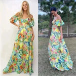 STAUD Coliseum Off-The-Shoulder Linen Tropical Print Dress Size 8 Photo 10