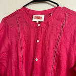 Solid & Striped  ruffled cuff linen midi shirt dress fuchsia Barbie pink spring Photo 9