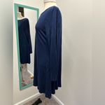 Casual Blue Loose Long Sleeve Tunic Dress with Pockets Size XL Photo 2