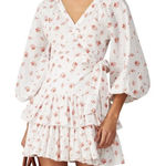 Maia Bergman Ines Floral Print Mini Eyelet Ruffle Dress Larges White Size L Photo 0