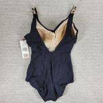 Roxanne One Piece Swimsuit Womens 38DD Black V Neck Gold Animal Print Trim NEW Size L Photo 8