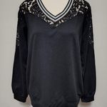La Bellum Hillary Scott black lace contrast french terry sweatshirt size large Photo 0