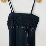 Filippo Spaghetti Strap Rosette Lace Bodice Sheath Dress Linen? Large Black Photo 7