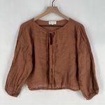 Bella Dahl  Linen Tie Front Peasant‎ Top Terracotta Brown Size M Photo 2