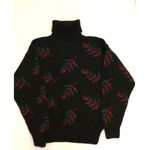 Head VTG Black Holiday Merlot/Green Holly Leaves Wool Turtleneck Sweater… Photo 3