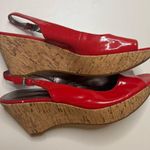 Calvin Klein  Sling Back Peep Toe Cork Wedge Heels Size 9.5 Red Photo 1
