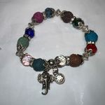 Silver Tone Colorful Lava Rock Bead Good Luck Elephant Charm Bracelet Photo 0