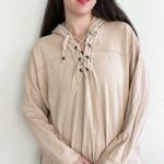Aerie  Beige Oversized 100% Cotton Sunday Soft Lace Up Hoodie Photo 0
