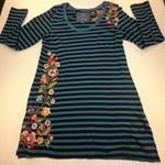 Johnny Was  JW Los Angeles Embroidered Floral Tunic Dress Blue Striped XL Boho Photo 5