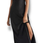 Madewell NWT Size 8 Black Satin Wide V-Neck Midi Dress NO107 Photo 0