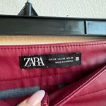 ZARA Faux Leather High Waisted Zipper Slit Bottom Red Pull On Pants Size XS Photo 3