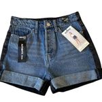 Simple Society NWT Super High Rise Color Block Button Fly Roll Cuff Shorts SZ- 26 Photo 0