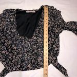 Pookie & Sebastian  Black Floral Cropped Top Long Sleeve Zip Back Size Small Photo 6