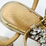 JEWEL BADGLEY MISCHKA gold glitter and CZ ankle wrap block sandals, size 6 Photo 6