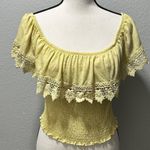 Paper + Tee Yellow Lace Trim Off the Shoulder Crop Top Size Medium Photo 1