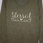 Faded Glory FG L Olive Gold BLESSED Long Sleeved Top Photo 0