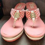 Bebe NIB  Sport Sandals Dance Fever Wedge Thong Sandals Flip Flops Coral White 8 Photo 6