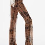 Mango Printed Semi Sheer Side Tie Flare Trousers Brown (large) abstract art deco Photo 4