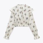 ZARA  Womens Floral Print Ruffled Blouse White Size M Photo 5