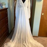 NWOT white chiffon long sleeve v Photo 3