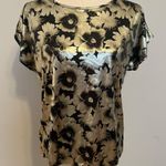 Vintage Oraré Made in USA Black and Silver Metallic Floral Top Size 10 Photo 0