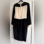 ZARA Cream Black Pleated Long Sleeve Contrast Dress Size M (Runs Small) Photo 4