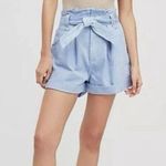 We The Free People Nova Denim Paper Bag High Rise Shorts Light Blue Womens Small Photo 0