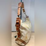 Coach  Carly Cream Signature Canvas Tan Leather Hobo Turn Lock Y2K Shoulder Bag Photo 4