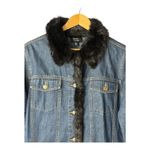Dennis Basso Penny Lane Denim Jacket Faux Fur Trim Collar Cuff Women Size Medium Photo 2