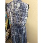 Nanette Lepore  14 Blue Asymmetrical Maxi Dress Gathered Waist High Neckline Photo 6